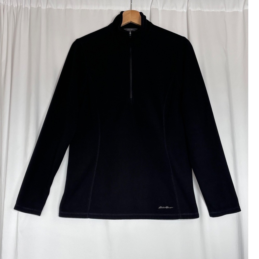 Eddie Bauer Womens Black Quarter Zip Fleece Pullover Mock Neck Size Medium Tall